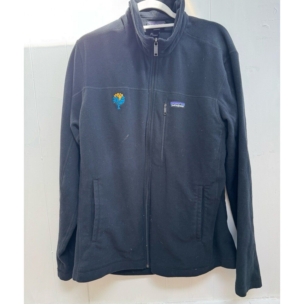 Patagonia Jacket Mens Large Black Fleece Full Zip Coat Logo Micro-D